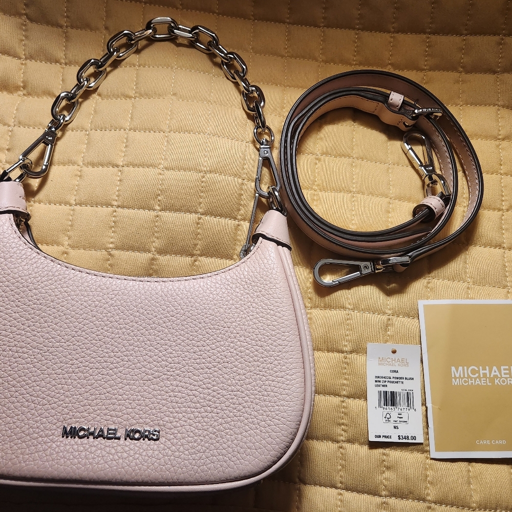 Michael Kors Mini Zip Pouchette  Leather Bag Powder Blush NWT RETAILS $348